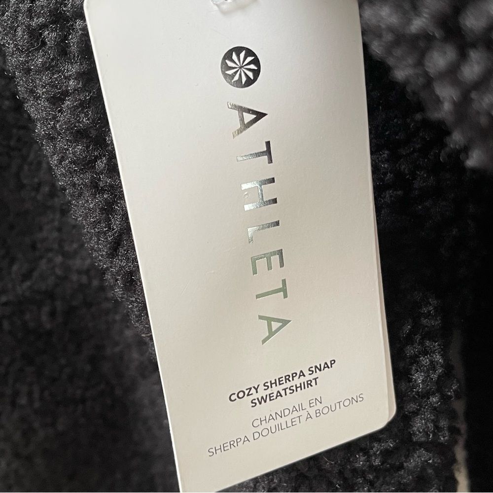 NWT Athleta Cozy Sherpa Snap Sweatshirt Black Size XL Oversized - Picture 11 of 16